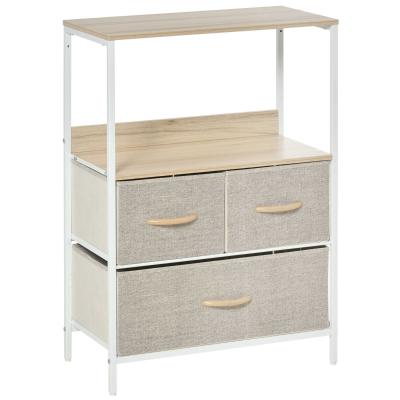 HOMCOM Chest of Drawers Bedroom Unit Storage Cabinet with 3 Fabric Bins Living Room