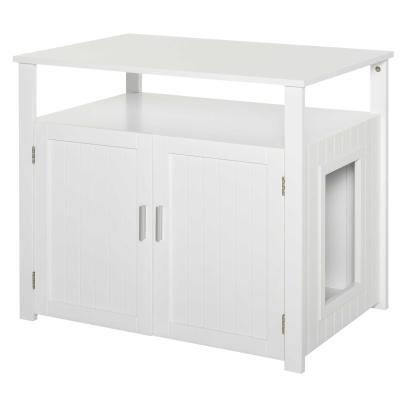 PawHut Inside Tabletop Side Table Cat Box Fixture w/ Magnetic Closing Door, White