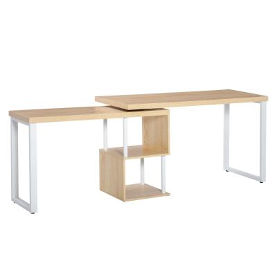 HOMCOM Eckschreibtisch Küchentisch L-Formen Schreibtisch mit Ablagen Winkelschreibtisch PC-Tisch Computertisch Bürotisch360° drehbar MDF Eisen Weiß+Eiche 220 x 55 x 76 cm