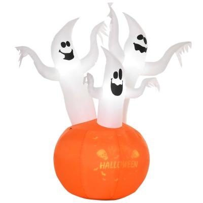 Nadmuchiwany duch halloweenowy z dynią LED dekoracja poliester biały + pomarańczowy