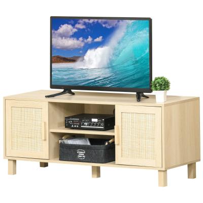 Szafka RTV Komoda RTV z 2 rattanowymi drzwiczkami i otwartymi półkami MDF naturalny