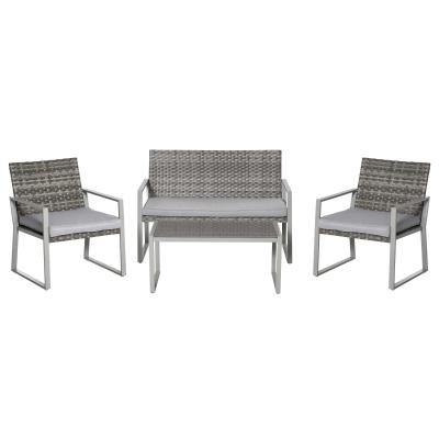 Zestaw mebli ogrodowych czteroczęściowy komplet stół z krzesłami sofa poduszki siedziska stolik kawowy stal szary