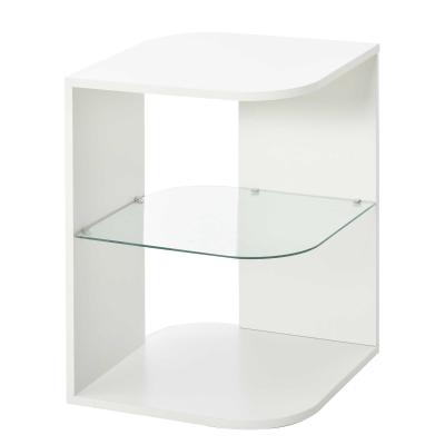 HOMCOM Modern Side Table Three Layer Bedside Table Nightstand w/ 2 Shelves, White