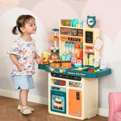 HOMCOM Childrens Toy Kitchen, with Water Circulation Spray Music Light Beige Green