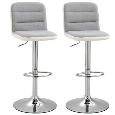 HOMCOM Bar stool Set of 2 Armless Adjustable Height Upholstered Bar Chair Light Grey