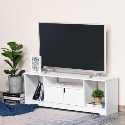 HOMCOM Mueble de TV para Televisor de hasta 42" Mesa de Salón Moderna con Armario de Doble Puerta y 3 Compartimentos Abiertos 120x30x41cm Blanco