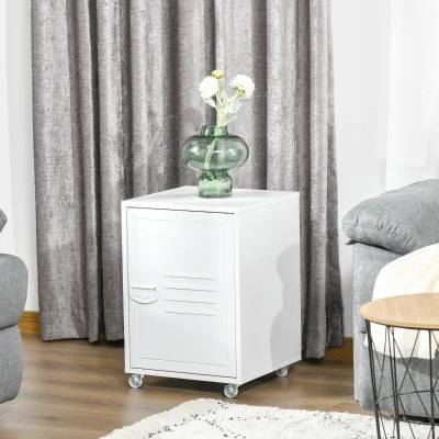 HOMCOM Rolling Storage Cabinet File Cabinet With Adjustable Shelf, Metal Door White