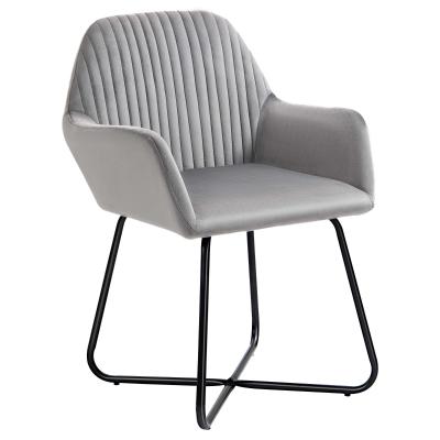 HOMCOM Modern Accent Chair Velvet Upholstered Lounge Armchair Metal Base Grey