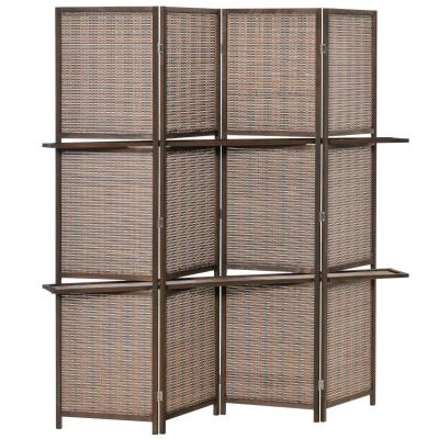 HOMCOM Biombo Plegable de Bambú de 4 Paneles con 2 Estantes Extraíbles 180x180cm Marrón
