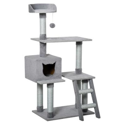 PawHut Árbol Rascador para Gatos Altura 124 cm Torre de Escalada con Plataformas Escalera Cueva Postes de Yute y Bola Colgante Juego y Descanso 60,5x40x124 cm Gris