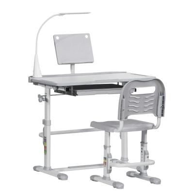 HOMCOM Kinderschreibtisch Set Schülerschreibtisch mit Stuhl Lampe verstellbar MDF Grau