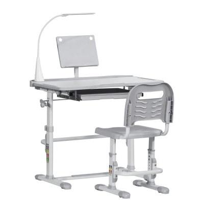 HOMCOM kinderbureauset studentenbureau met stoel en lamp bureau van alle gemakken voorzien, in hoogte verstelbaar, kantelbaar voor 6-12 jaar MDF staalgrijs 80 x 40 x 80-105 cm
