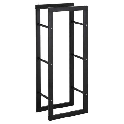 HOMCOM Metal Rust-Resistant Firewood Log Rack Black