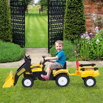 Homcom Pedal Go Kart Go Karting For Kids  Tractor And Excavator 2 In 1 Ride-On W/ Digger On Four Wheels