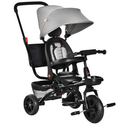 HOMCOM 4-in-1 Kinderdreirad Kinderwagen mit Sicherheitsgurt und Sonnendach Grau