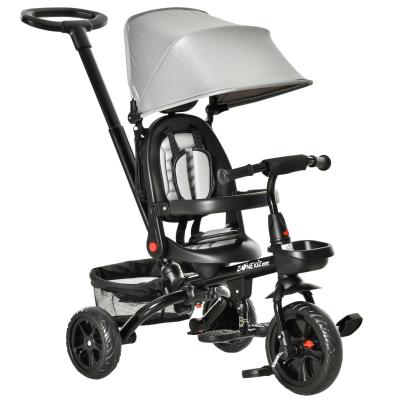 HOMCOM Kinderdreirad Kinderwagen 4-in-1 zusammenklappbar abnehmbar Grau