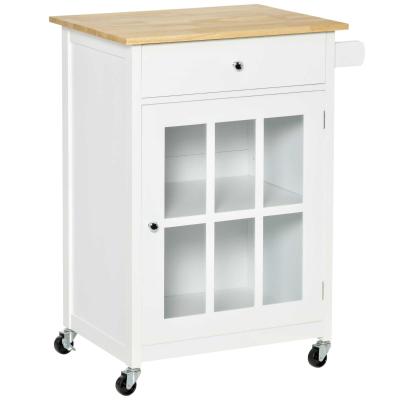 HOMCOM Küchenwagen Küchenrollwagen mit Räder Schublade MDF Gummiholz Weiß+Eiche