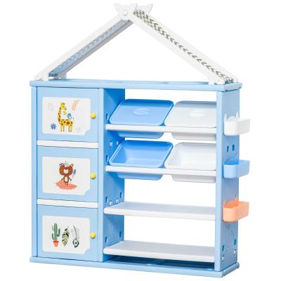 HOMCOM Estantería Infantil de Juguetes con Cajas Estantes y Cestas 128x34x155cm Azul