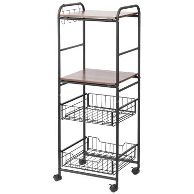 HOMCOM Carro de Cocina Móvil con 2 Estantes 2 Cestas Extraíbles y 4 Ganchos 40x38x111cm