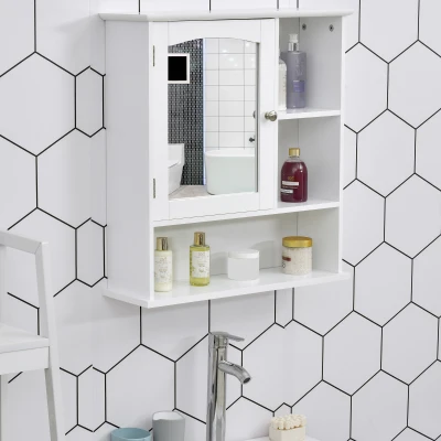 kleankin Bathroom Cabinet, Wall Mount Storage Organizer with Mirror, Adjustable Shelf for Bathroom, Kitchen, Bedroom, White