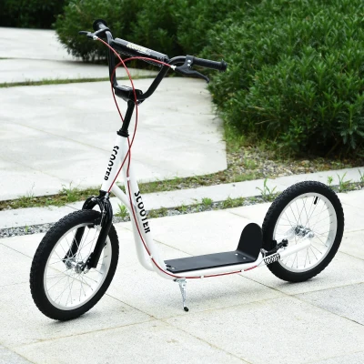 HOMCOM Teen Kids Stunt Scooter Children Kick Scooter Adjustable Handlebar 2 Brakes Ride On 16 Inch Rubber Tyres White