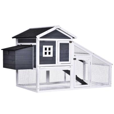 PawHut Wooden Chicken Coop Backyard Hen Cage House Poultry with Comfortable Nesting Box Run Ramp Sliding Tray Outdoor 175.4 x 95.5 x 100cm Grey