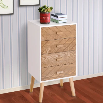 HOMCOM 4 Drawers Bedside Cabinet Wooden Table Storage Chest Organiser Night Stand Scandinavian Nordic Style Home Furniture