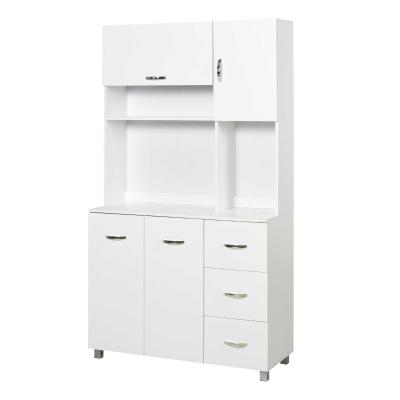HOMCOM Freestanding Kitchen Storage Unit w/ Cupboard Cabinets Open Compartments Drawers Metal Handles Side Shelf Server Home Organisation Furniture White