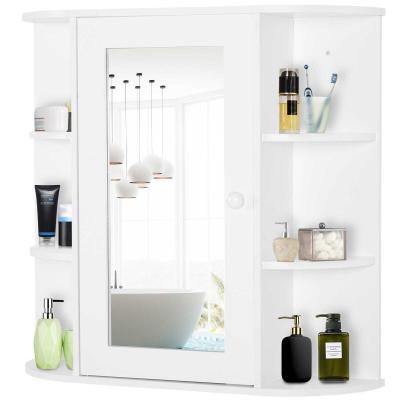 HOMCOM Wall Mounted Bathroom Cabinet with Mirror Single Door Storage Organizer 2-tier Inner Shelves White