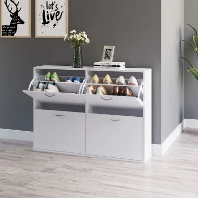 HOMCOM Wooden Modern Design 4 Drawer Shoes Cabinet Pull Down Shelf Storage Organiser - White