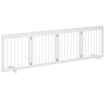 PawHut Barrera de Seguridad Plegable para Perros Reja de Protección de 4 Paneles con Patas para Puertas Escaleras Pasillos 204x30x61 cm Blanco
