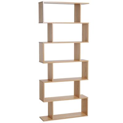 HOMCOM Wooden Wood S Shape Storage Display 6 Shelves Room Divider Unit Chest Bookshelf Bookcase Cupboard Cabinet Home Office Furniture (Oak)