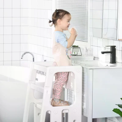 HOMCOM Kids Step Stool, Adjustable Standing Platform, Toddler Kitchen Stool
