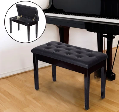 HOMCOM Faux Leather Piano Stool Makeup Dressing Stool Bench Dressing Table Seat with Storage 76x36x50cm,Black