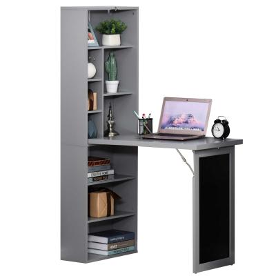 HOMCOM Fold-out Convertible Writing Desk Wall Mount Cabinet with Blackboard and Side Shelf Multi-Function Home Office Workstation, Grey