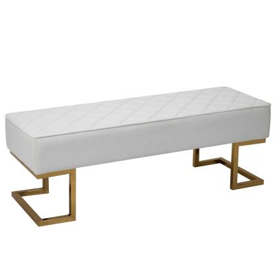 HOMCOM 120cm Long Ottoman Bench PU Leather Bed End Lounge Sofa with Gold Electroplated Legs for Bedroom Living Room Entryway White