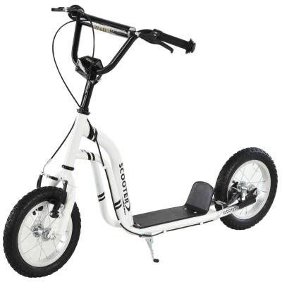 HOMCOM Teen Kids Stunt Scooter Children Kick Scooter Adjustable Handlebar 2 Brakes Ride On 12 Inch Rubber Tyres White For Age 5+