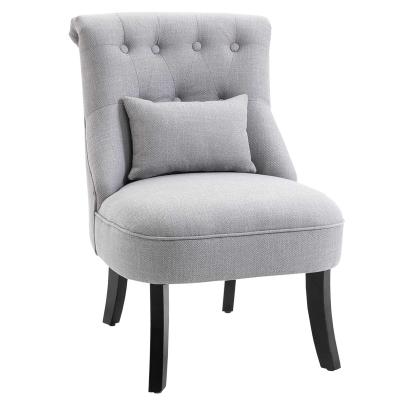 HOMCOM Single Sofa Home Living Room Fabric Solid Wood Leg Upholstered Dining Chair W/ Pillow