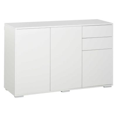HOMCOM Modern Stylish Freestanding Push-Open Design Cabinet with 2 Drawer, 2 Door Cabinet, 2 Part Inner Space, for Living Room, Bedroom, Bathroom, Kitchen, White