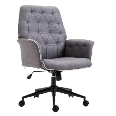 HOMCOM Linen Office Swivel Chair Mid Back Computer Desk Chair with Adjustable Seat, Arm - Grey