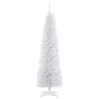 HOMCOM 1.8m 6ft Artificial Pine Pencil Slim Tall Christmas Tree with 390 Branch Tips Xmas Holiday Décor with Stand White