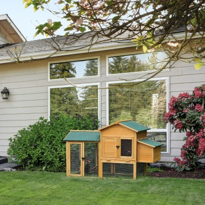 PawHut 168cm Deluxe Chicken Coop Small Animal Rabbit Habitat Hen House Outdoor with Run Nesting Box Slide-out Tray Waterproof Asphalt Roof Lockable Door