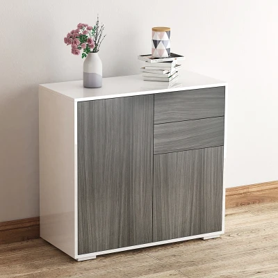 HOMCOM High Gloss Frame Sideboard, Side Cabinet, Push-Open Design with 2 Drawer for Living Room, Bedroom, Grey