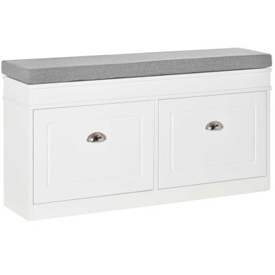 HOMCOM Shoe Rack Bench for Entryway Storage Organizer with Cushion 2 Drawers Adjustable Shelf Hold Up to 264lbs Modern Cabinet for Hallway Bedroom Living Room White