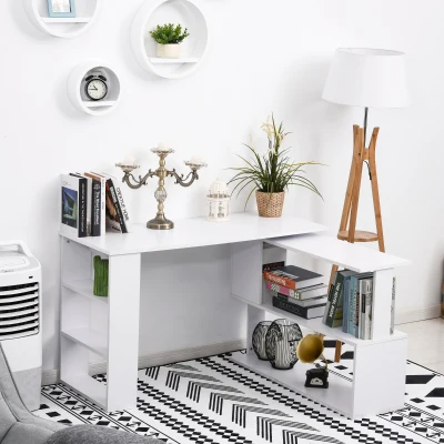 HOMCOM 360° Rotating Home Office Corner Desk and Storage Shelf Combo
