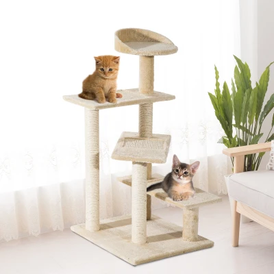 PawHut Cat Tree Kitten Scratch Scratching Scratcher Sisal Post Climbing Tower Activity Centre Beige