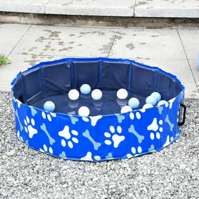 PawHut Foldable Dog Paddling Pool Pet Cat Swimming Pool Indoor/Outdoor Collapsible Bathing Tub Shower Tub Puppy Φ80 × 20H cm S Sized