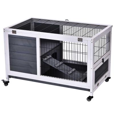 PawHut Portable Indoor Wooden Rabbit Hutch Guinea Pigs House Bunny Small Animal Cage Openable Roof Enclosed Run 90 x 53 x 59 cm