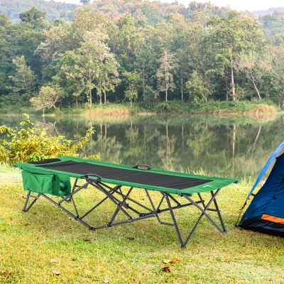 Outsunny Folding Outdoor Travel Cot Lightweight Portable Heavy Duty Adult and Kids Travel Cot w/ Large Pocket-Perfect for Hiking, Camping, and Other Outdoor activities