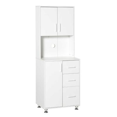 HOMCOM Modern Kitchen Cupboard with Storage Cabinet Hutch ,2 Cabinets, 3 Drawers and Open Countertop, White
